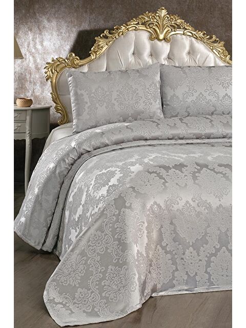 Çeyiz Diyarı Toprak Jakarlı Şönil Yatak Örtüsü Gri - S000485513-23173