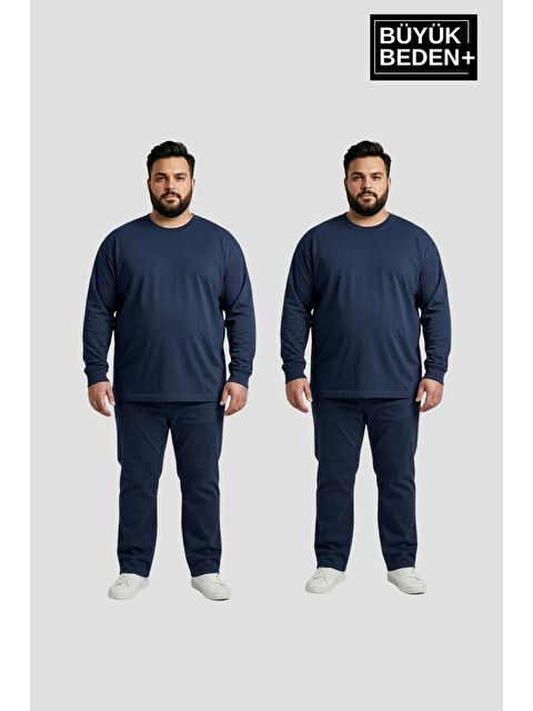 Süperlife Erkek Büyük Beden 2'li Set Uzun Kollu 2 İplik Bisiklet Yaka Tişört SPR26BEA942+2