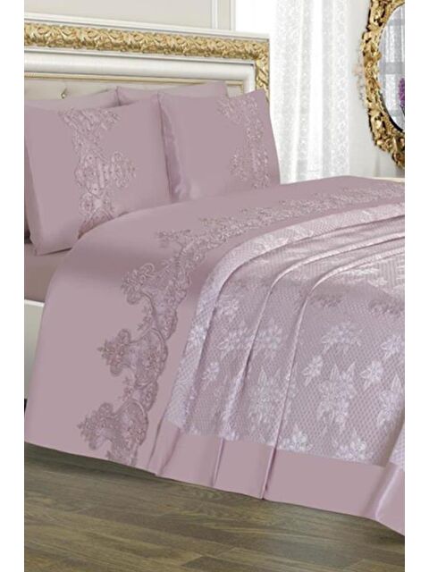 Çeyiz Diyarı Çeyizlik Gelin Seti Dubai Sade 7 Parça Pudra - S000485644-23173