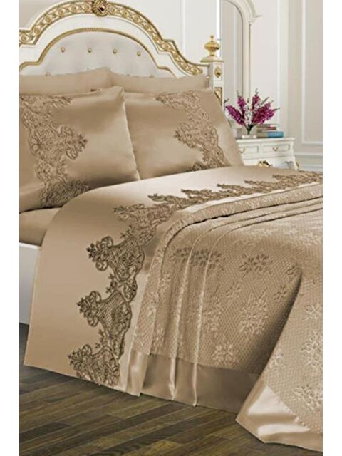 Çeyiz Diyarı Çeyizlik Pike Seti Dubai Sade 3 Parça Bej - S000485653-23173