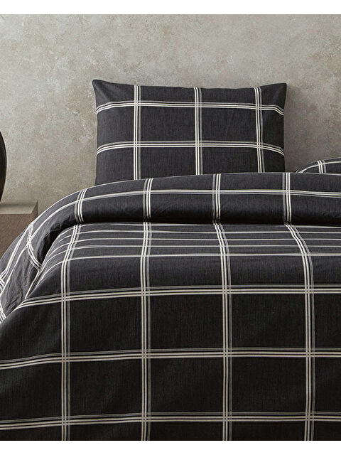 English Home Glen Check Kolay Ütülenir Çift Kişilik Nevresim Seti Antrasit - S000312968-29666