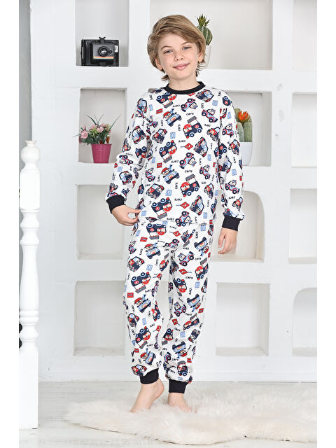 Modanino Erkek Çocuk Klasik Araba Baskılı Pijama Takımı 4-7 Yaş 12292 - S000446559-20063