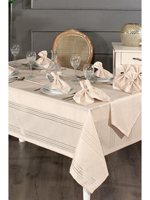 Çeyiz Diyarı Corvver 26 Parça Dertsiz Masa Örtüsü Takımı Bej - S000485525-23173