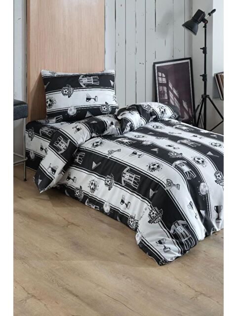 Çeyiz Diyarı Forma Desenli Siyah Beyaz Çift Kişilik Nevresim Takımı - S000485673-23173