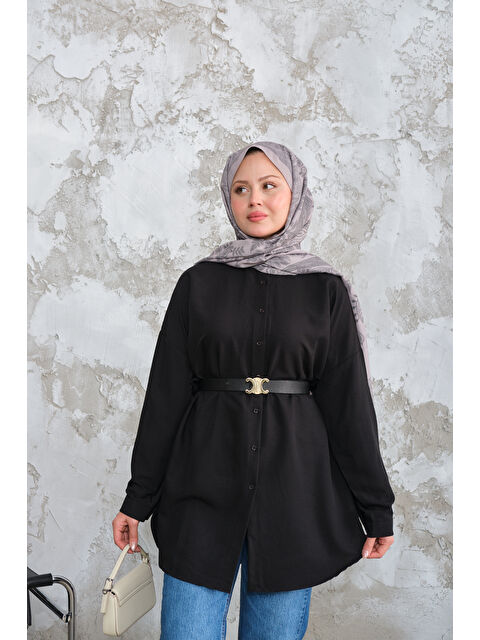 Locco Moda Kadın Hakim Yaka Basic Gömlek Siyah - S000510181-19351