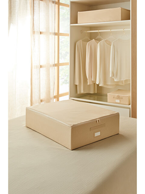 Ocean Home Textile Büyük Boy Bej Balıksırtı Destekli Kutu Hurç 55 x 70 x 18 cm - S000336441-19928