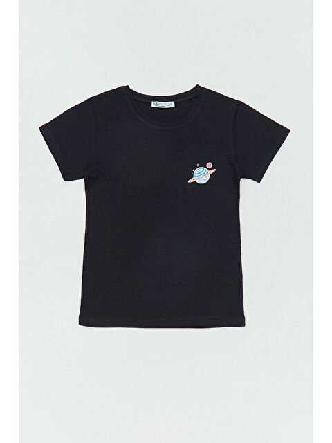 Fullamoda %100 Pamuk Önü Ve Arkası Gezegen Baskılı Kız Çocuk Tişört - S000381227-19351