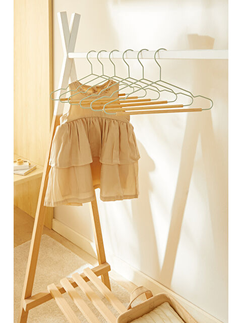 Ocean Home Textile 6'lı Ahşap Destekli Mat Mint Renk Kauçuk Kaplamalı Metal Çocuk Giysi Askısı 18 x 32 x 0.3 cm - S000336446-17259