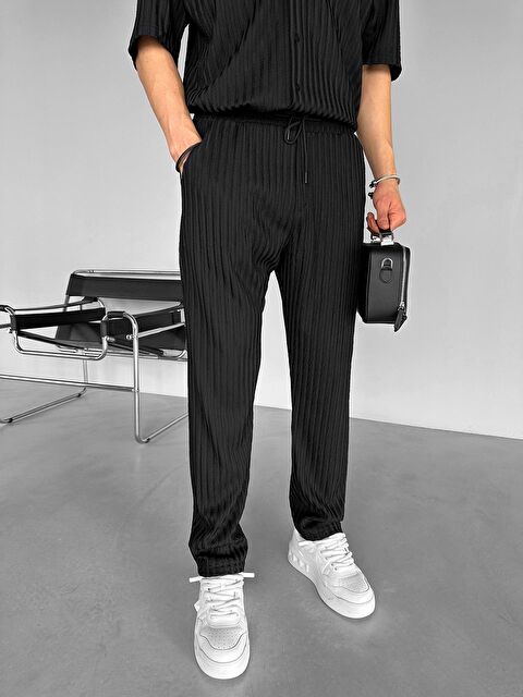 Abluka Online Baggy Fit Desenli Rahat Erkek Pantolon Siyah - S000155216-19351