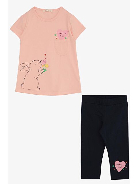 Breeze Kız Çocuk Kapri Taytlı Takım Sevgi Temalı Tavşancık Baskılı Somon (1.5-4 Yaş) - S000164461-24085