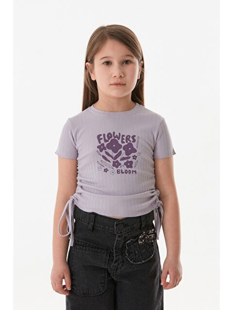 Fullamoda Yazı Baskılı Yanları Büzgülü Kız Çocuk Tişört - S000381244-17878