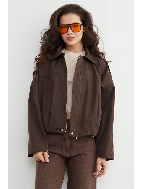 Fullamoda Basic Omuz Detaylı Oversize Bomber Trençkot - S000481327-19413