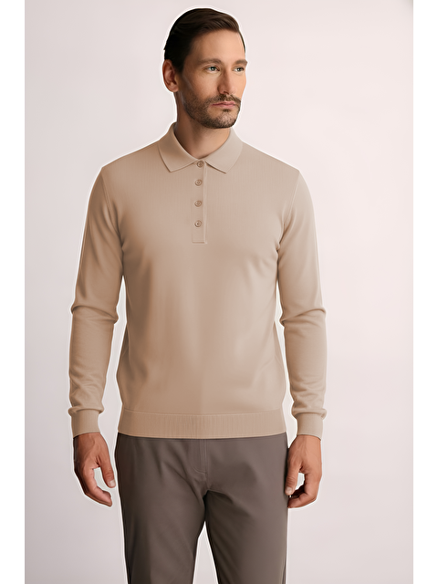 igs Bej Dar Kalıp Polo Yaka Düz Uzun Kollu Triko - S000490057-19928