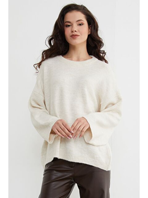 Fullamoda Basic Bisiklet Yaka Salaş Triko Kazak - S000471302-19965