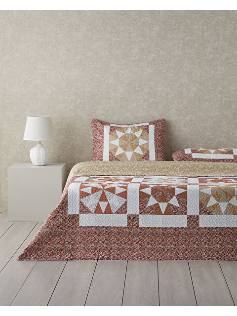 English Home Vintage Lace Patchwork Çok Amaçlı King Size Yatak Örtüsü Takımı Terracotta - S000356075-19413
