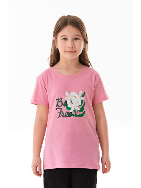 Fullamoda %100 Pamuk Önü Ve Arkası Çiçek Baskılı Kız Çocuk Tişört - S000381247-20024