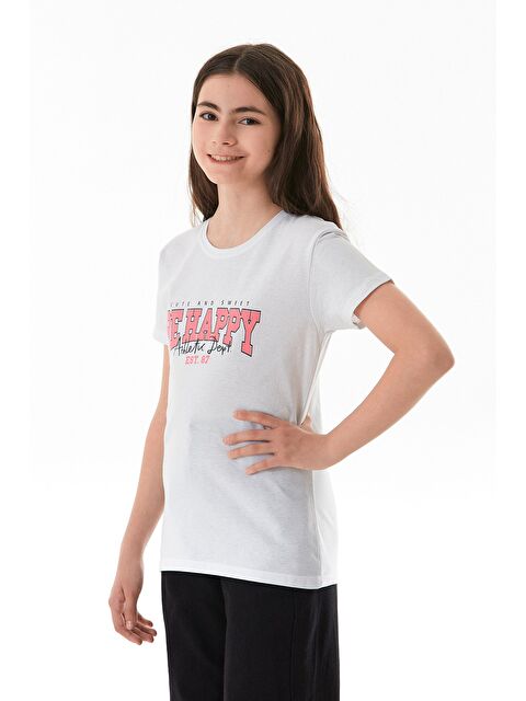 Fullamoda %100 Pamuk Be Happy Baskılı Kız Çocuk Tişört - S000381234-20063