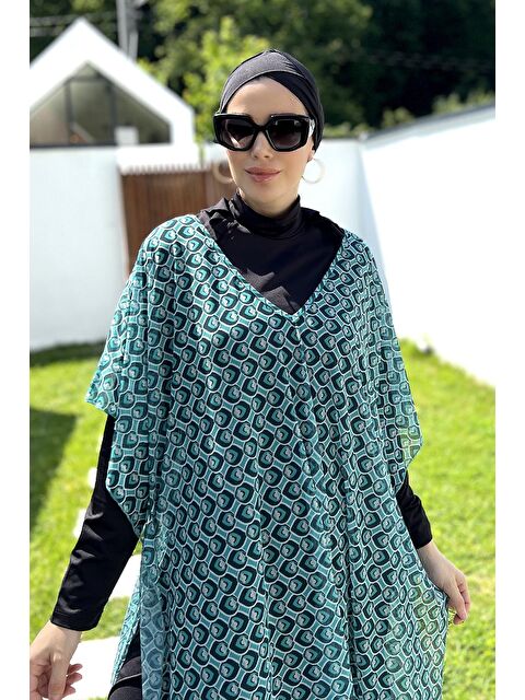 Remsa Mayo Tesettür Mayo Üzerine Desenli Tek Kaftan Pareo 430-306 Mint - S000211981-17259