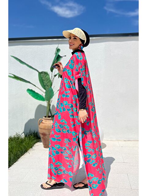 Remsa Mayo Tesettür Mayo Üzerine Desenli Tek Kaftan Pareo 430-311 Narçiçeği - S000211982-20048