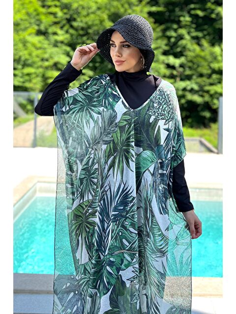 Remsa Mayo Tesettür Mayo Üzerine Desenli Tek Kaftan Pareo 430-312 Yaprak - S000211986-6348