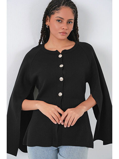 Bigdart Kadın Triko Panço Hırka 15965 - Siyah - S000481334-19351