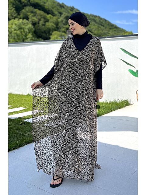 Remsa Mayo Tesettür Mayo Üzerine Delikli  Triko Örme Tek Kaftan Pareo 430-T11 - S000211990-19351