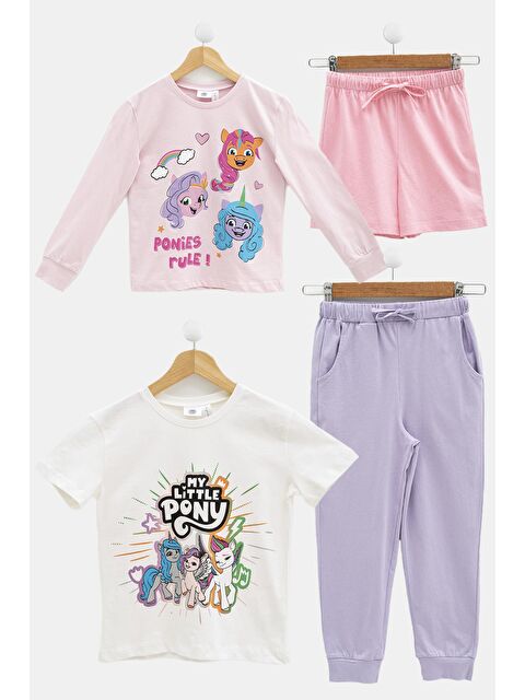 For You Kids 4'lü My Little Ponny Tshirt Şort Pantolon Pembe Takım - S000136079-20024