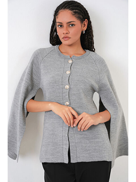 Bigdart Kadın Triko Panço Hırka 15965 - Gri - S000481334-20600