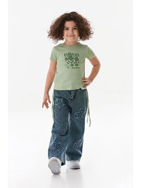 Fullamoda Yazı Baskılı Yanları Büzgülü Kız Çocuk Tişört - S000381244-18194