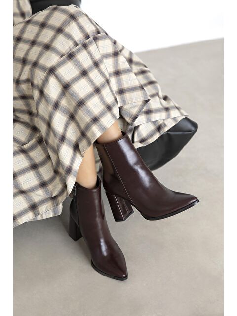 Straswans Fergal Kadın Topuklu Kırışık Deri Bot Bordo - S000512905-19951