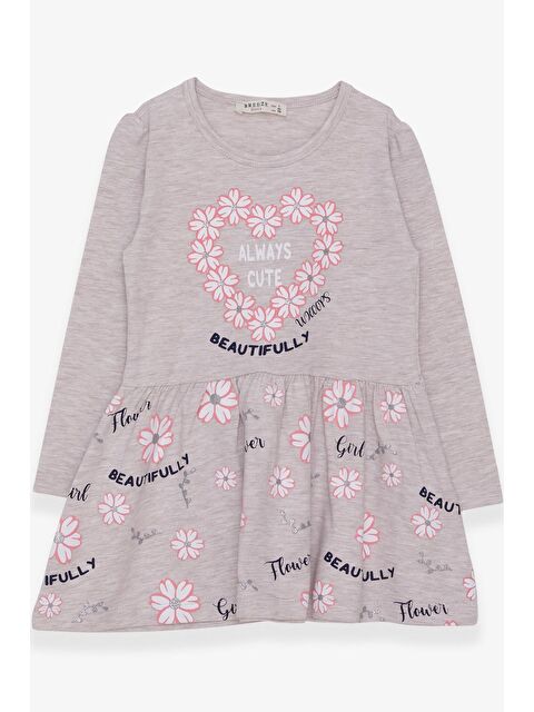 Breeze Kız Çocuk Uzun Kollu Elbise Çiçekli Baskılı Desenli Bej Melanj (3 Yaş) - S000069968-19928