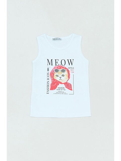 Fullamoda %100 Pamuk Kedi Baskılı Kalın Askılı Kız Çocuk Tişört - S000381250-20063