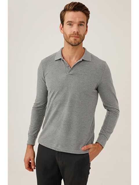 igs Antrasit Dar Kalıp Polo Yaka Düz Uzun Kollu Triko - S000490053-20600