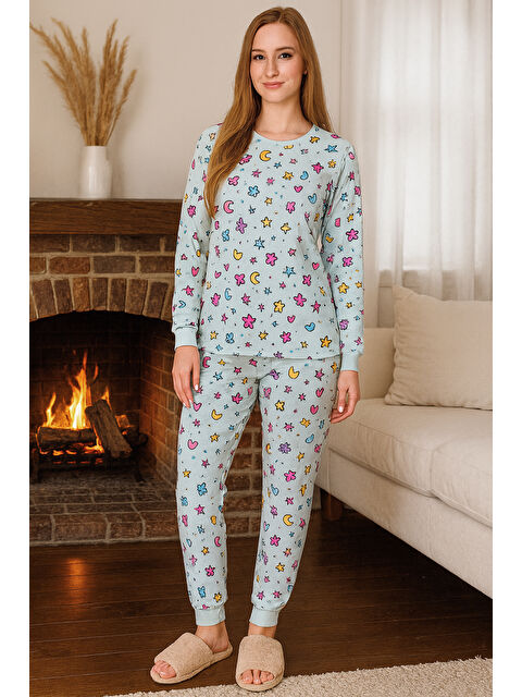 Remsa Kadın Kelebek Desen Comfort Pijama Takımı 0501 Buz Mavi - S000480981-3053