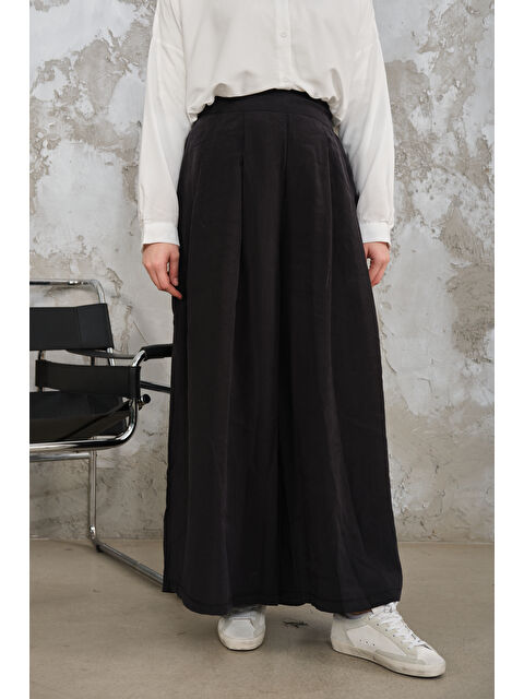 Locco Moda Kadın Pileli Bol Paça Pantolon Siyah - S000510189-19351