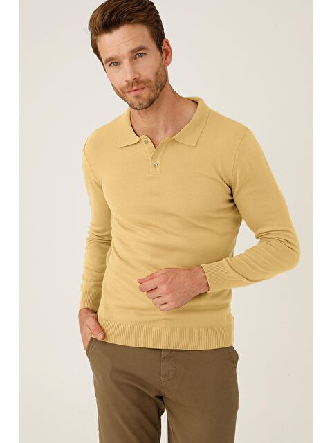 igs Bej Dar Kalıp Polo Yaka Düz Uzun Kollu Triko - S000490053-19928