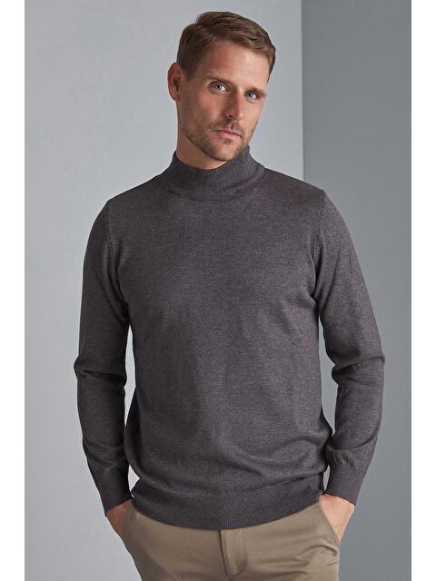 igs Antrasit Dar Kalıp Yarım Balıkçı Düz Uzun Kollu Triko - S000490052-20600