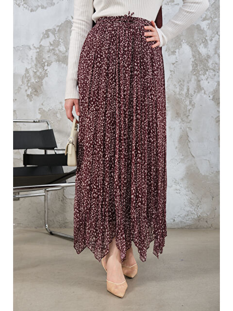 Locco Moda Kadın Asimetrik Şifon Etek Bordo