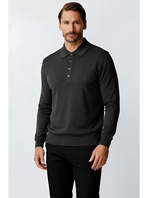 igs Antrasit Dar Kalıp Polo Yaka Düz Uzun Kollu Triko - S000490057-20600