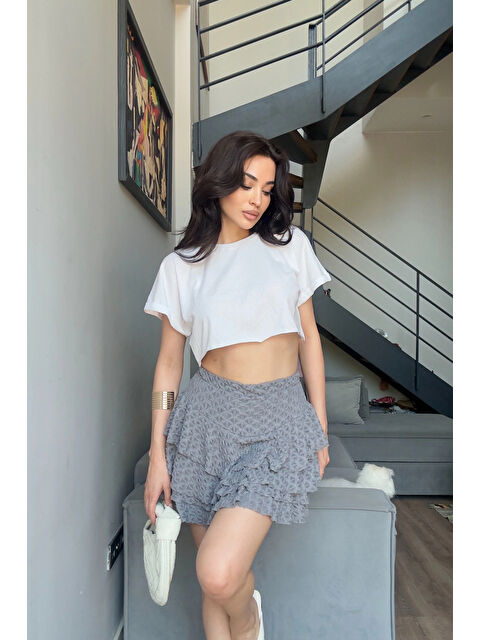 eka Kadın Antrasit Dantel Detay Şort Etek 0999-179096