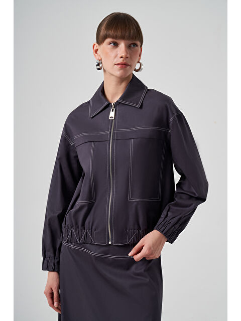 Nuss Fermuarlı Kısa Ceket 6027 Antrasit - S000309917-29666