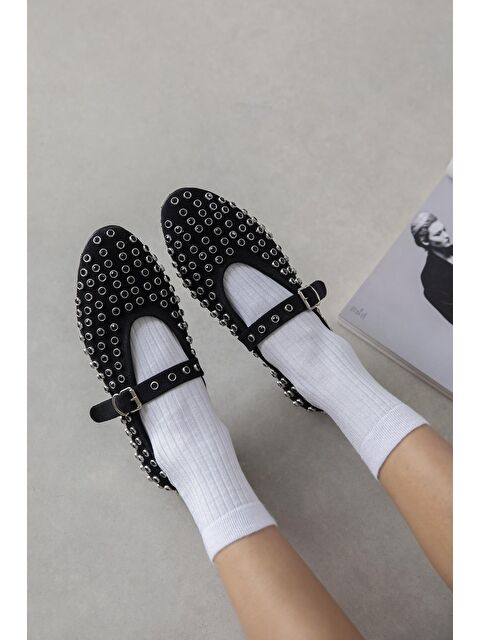 Straswans Sofia Kadın Drop Detay Süet Babet Siyah - S000513044-19351