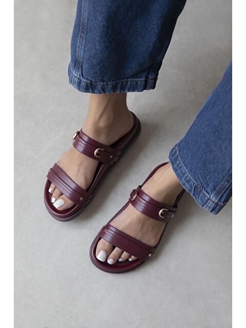 Straswans Cistra Kadın Günlük Konfor Deri Terlik Bordo - S000513023-19951