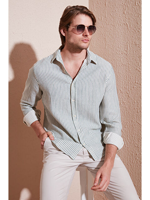 Buratti Çizgili Regular Fit Pamuklu Uzun Kollu Erkek %100 Pamuk Gömlek CF25S129721 - S000358156-17354
