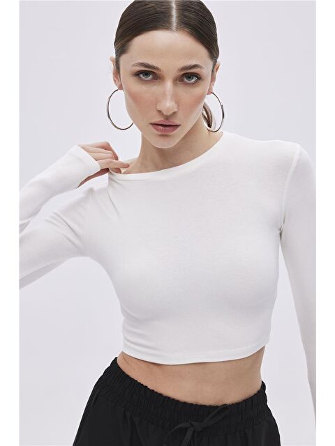Sherin Ekru Viskon Crop Bluz - S000435642-19965