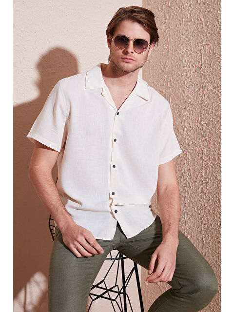 Buratti Keten Görünümlü Kısa Kollu Apaş Yaka Regular Fit Erkek Gömlek CF23S116775 - S000020477-19966