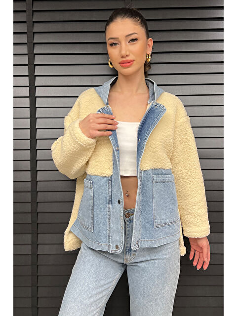 Gülseli Kadın Jean Garnili Pelüş Ceket - S000332237-19928