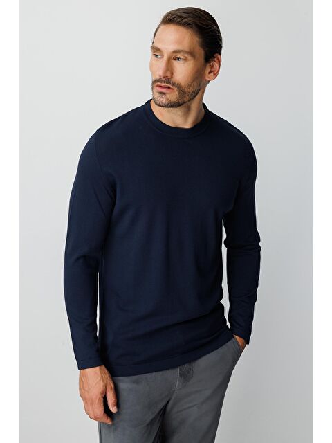 igs Lacivert Dar Kalıp Bisiklet Yaka Düz Uzun Kollu Triko - S000490063-21164