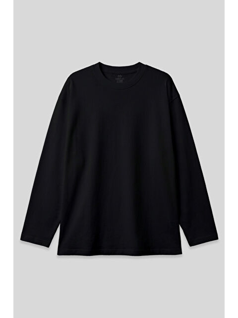 Tommylife Siyah O Yaka Rahat Form Battal Büyük Beden Uzun Kollu Erkek T-Shirt - 88107 - S000490062-19351