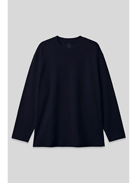 Tommylife Lacivert O Yaka Rahat Form Battal Büyük Beden Uzun Kollu Erkek T-Shirt - 88107 - S000490062-21164